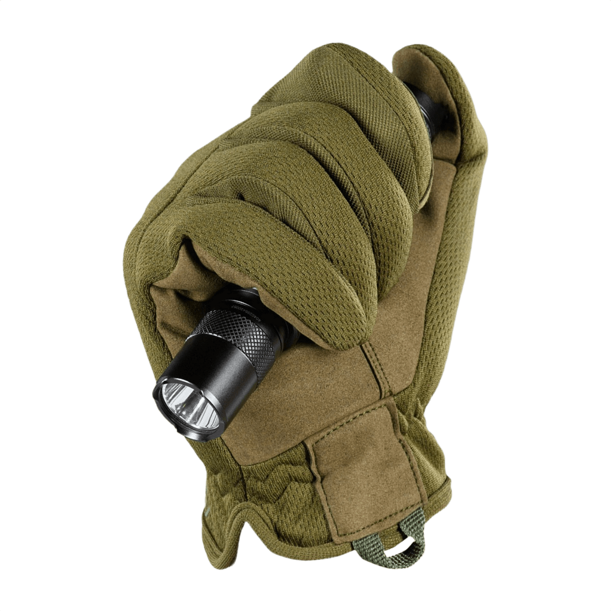 M-Tac Handsker Scout Tactical Mk.2 med lommelygte og syntetisk læder forstærkninger for holdbarhed og komfort.