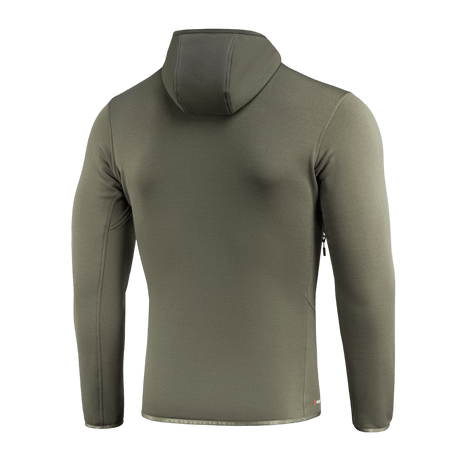 Bagpå M-Tac Shadow Polartec Fleece Sweatshirt i grøn farve, lavet af slidstærkt Power Stretch Pro fleece, med lav profil hætte.