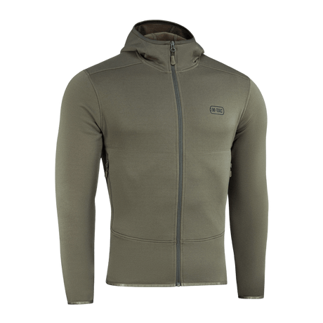 M-Tac Shadow Polartec Fleece Sweatshirt med lav profil hætte, slidstærk Power Stretch Pro fleece i oliven farve.