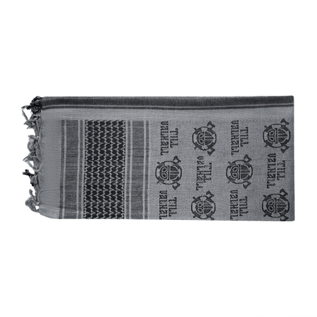 M-Tac Shemagh Tørklæde Til Valhall i gråtoner, taktisk tørklæde, 100% bomuld, beskytter mod sol, sand og vind, inspireret af norske mottoer