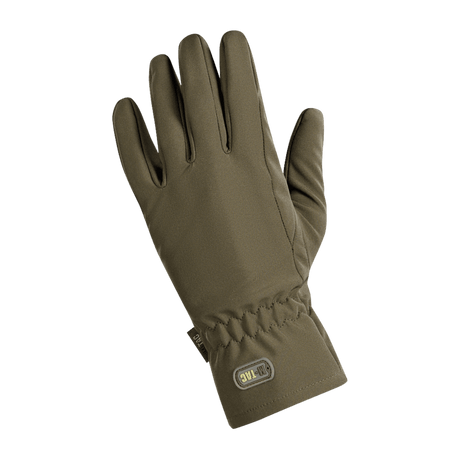 M-Tac Vinterhandsker Soft Shell, lette handsker der beskytter mod dårligt vejr og vind, i olivenfarve. Ideel til udendørsaktiviteter.