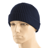 M-Tac Watch Cap 100% Akryl strikhue i mørkeblå farve, ideel til koldt vejr med dobbelt opslag for ekstra varme, lavet af 100% akryl.