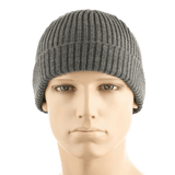 M-Tac Watch Cap 100% Akryl strikhue til køligt vejr, lav profil med dobbelt opslag for ekstra varme, grå farve, industriel dobbeltstrik