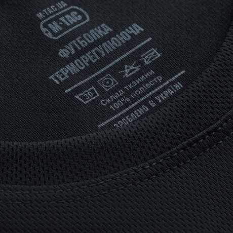 M-Tac Sweat-Wicking T-Shirt Athletic i termoregulerende stof, 100% polyester, sort, tæt pasform, til aktive sportsgrene