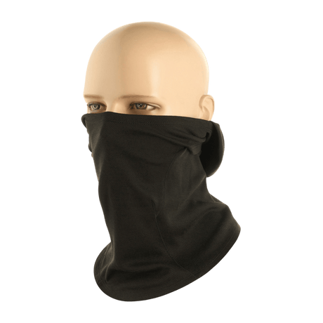 M-Tac Sweater-Ninja-Balaclava Premium i sort på mannequin-hoved, fremstillet af Polartec® Power Dry, ideel til beskyttelse og komfort.