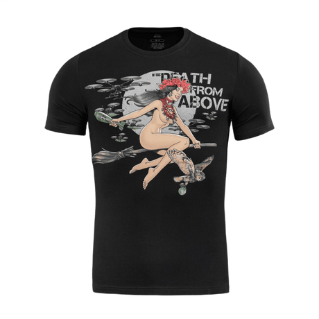 M-Tac T-Shirt Death From Above med hekse- og droneprint, sort design kombinerer ukrainsk folklore og militært tema, MagnaColours® blæk.