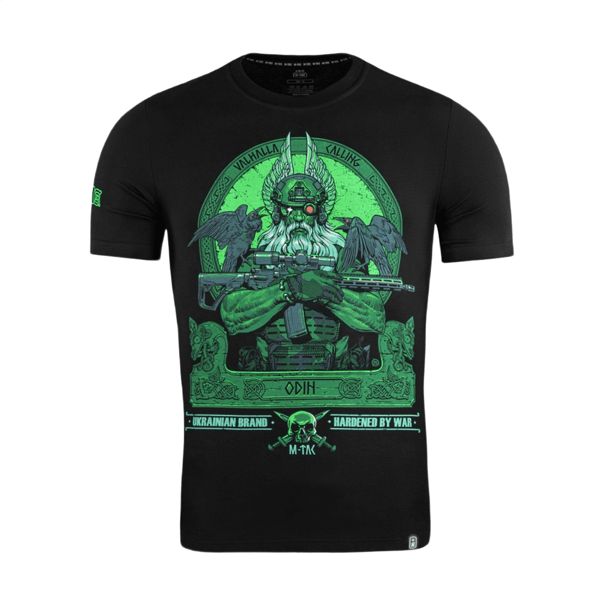 M-Tac T-Shirt Night Vision med Odin print, NVG-hjelm og ravne, "Valhalla Calling" tema, nordisk mytologi-inspireret design.
