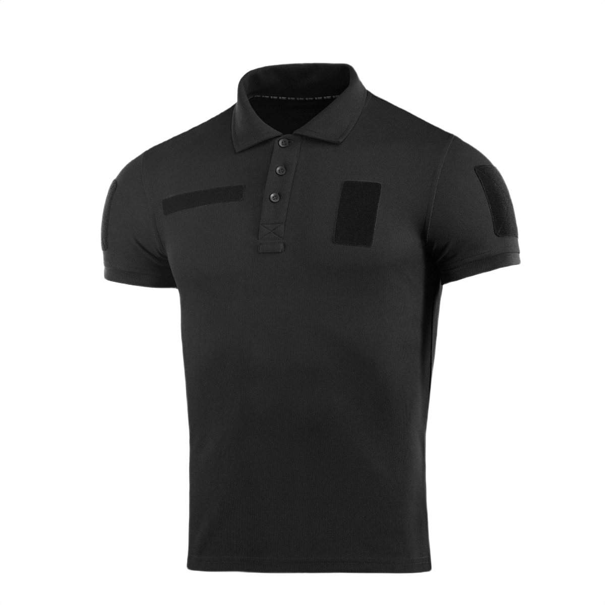 M-Tac Tactical Polo Shirt 65/35 i sort med velcro-paneler til politiet og sikkerhedspersonale for komfort og bevægelsesfrihed.