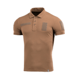 M-Tac Tactical Polo Shirt 65/35 i brun, velegnet til politi og sikkerhed, med velcro-paneler til patches, 65% bomuld og 35% polyester.