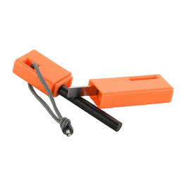 M-Tac Tændstål i orange magnesiumlegering, perfekt til camping og outdoor, producerer gnister ved 3000 °C med stål-tænder.