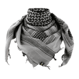 M-Tac Tæt Shemagh Tørklæde i gråt og sort mønster, 100% bomuld, 110x110 cm, beskytter mod sol, sand og vind til taktisk og outdoor brug.