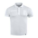 M-Tac Tactical Polo Shirt 65/35 i hvid med velcro-paneler til uniformer, politiet og sikkerhedsarbejde. Fremstillet i 65% bomuld og 35% polyester.