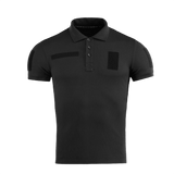 M-Tac Tactical Polo Shirt 65/35 i sort med velcro-paneler. Perfekt til politi og sikkerhedsarbejde med komfort og holdbarhed.
