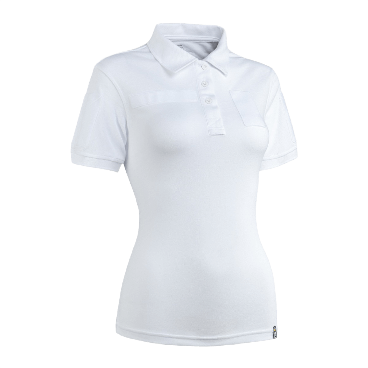 M-Tac Tactical Polo-Shirt 65/35 Lady til kvinder i hvid, lavet af komfortabel bomulds-polyester blanding med velcro på ærmer, bryst og ryg.