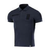 M-Tac Tactical Polo Shirt 65/35 i marineblå med velcro-paneler, designet til politi og sikkerhedsarbejde for komfort og holdbarhed.