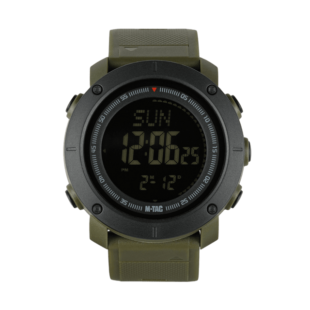 M-Tac Tactical Ur med Kompas 2095 i olivengrøn med digital display og funktionsknapper, ideel til udendørs eventyr i naturen