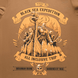 M-Tac T-shirt Black Sea Expedition med vikinge-illustration, ideel til jagt og turisme, materiale 93% bomuld og 7% elastan.