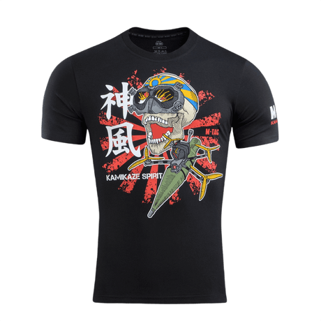 M-Tac T-Shirt Kamikaze Spirit med stiliseret kranie og FPV-goggles foran japansk solflag. Høj komfort og slidstyrke. 93% bomuld, 7% elastan.