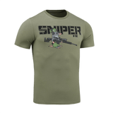 M-Tac T-Shirt Mole i grøn farve med humoristisk snigskytte print af en muldvarp, lavet i blød bomuldsblanding for komfort.