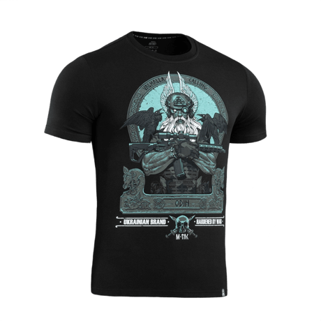 M-Tac T-Shirt Odin Mystery med Odin print og tekst 'Valhalla Calling' fra nordisk mytologi, med ravnene Hugin og Munin.