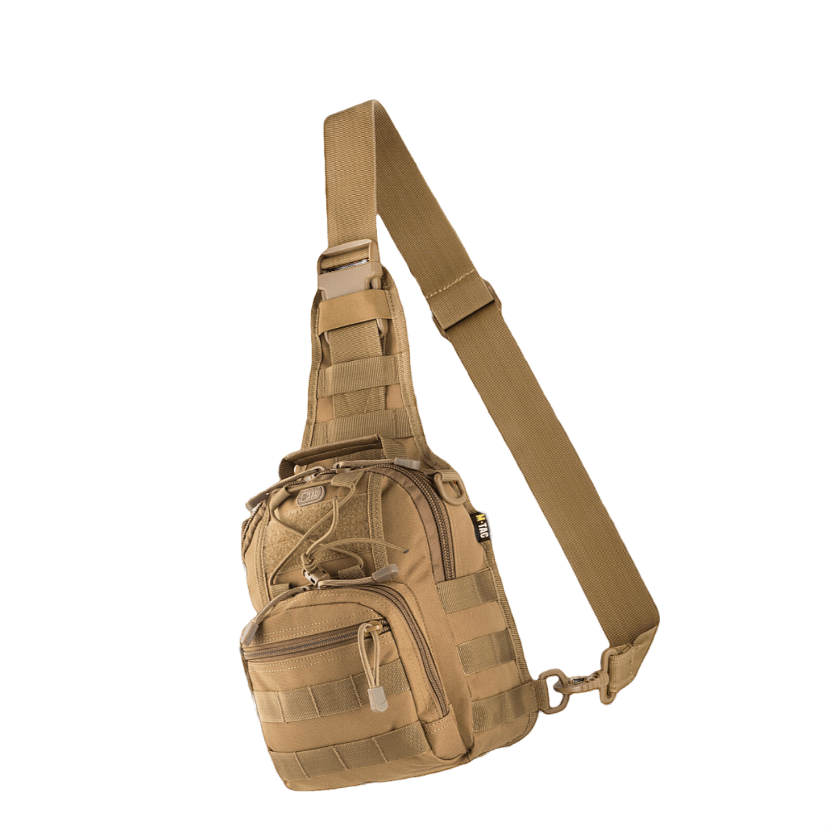 Tan M-Tac Urban Line City Patrol Fastex Taske med én skulderstrop og lommer, lavet af slidstærkt vandafvisende 600D polyester.