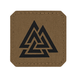 M-Tac Patch Valknut Laser Cut Odin symbol i brunt med sort, stiliseret valknut laserafskåret design, nordisk traditionel mønster