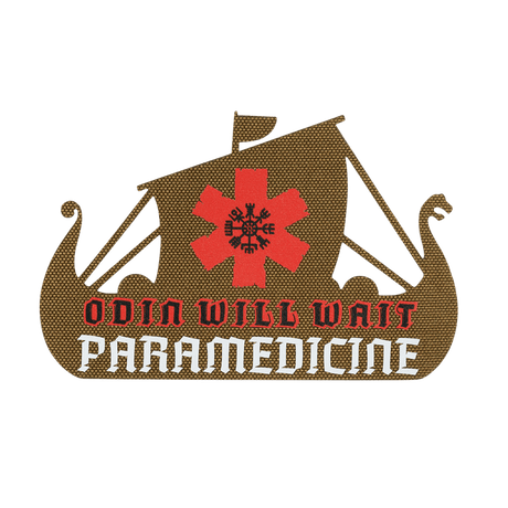 M-Tac Patch Viking Evac med Odin Will Wait og Paramedicine design på en dragebåd