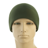 M-Tac Watch Cap Elite Fleece Beanie Hat Slimtex i olivengrøn på mannequin. Varm, letvægts hue ideel til vinter og friluftsliv.