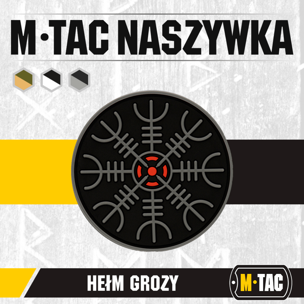 M-Tac Patch Egeshjelm 3D PVC med Velcro, ikonisk vikingesymbol, Helm of Terror, 55 mm diameter, gummi, 3D-effekt, Velcro montering.