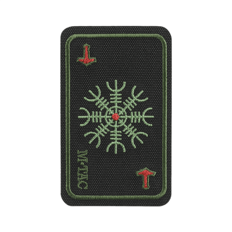 M-Tac Patch Kort Helm of Horror (Broderi) med ægishjálmur symbol på sort Cordura 500D, broderet til styrke og sejr, 8 x 5 cm.