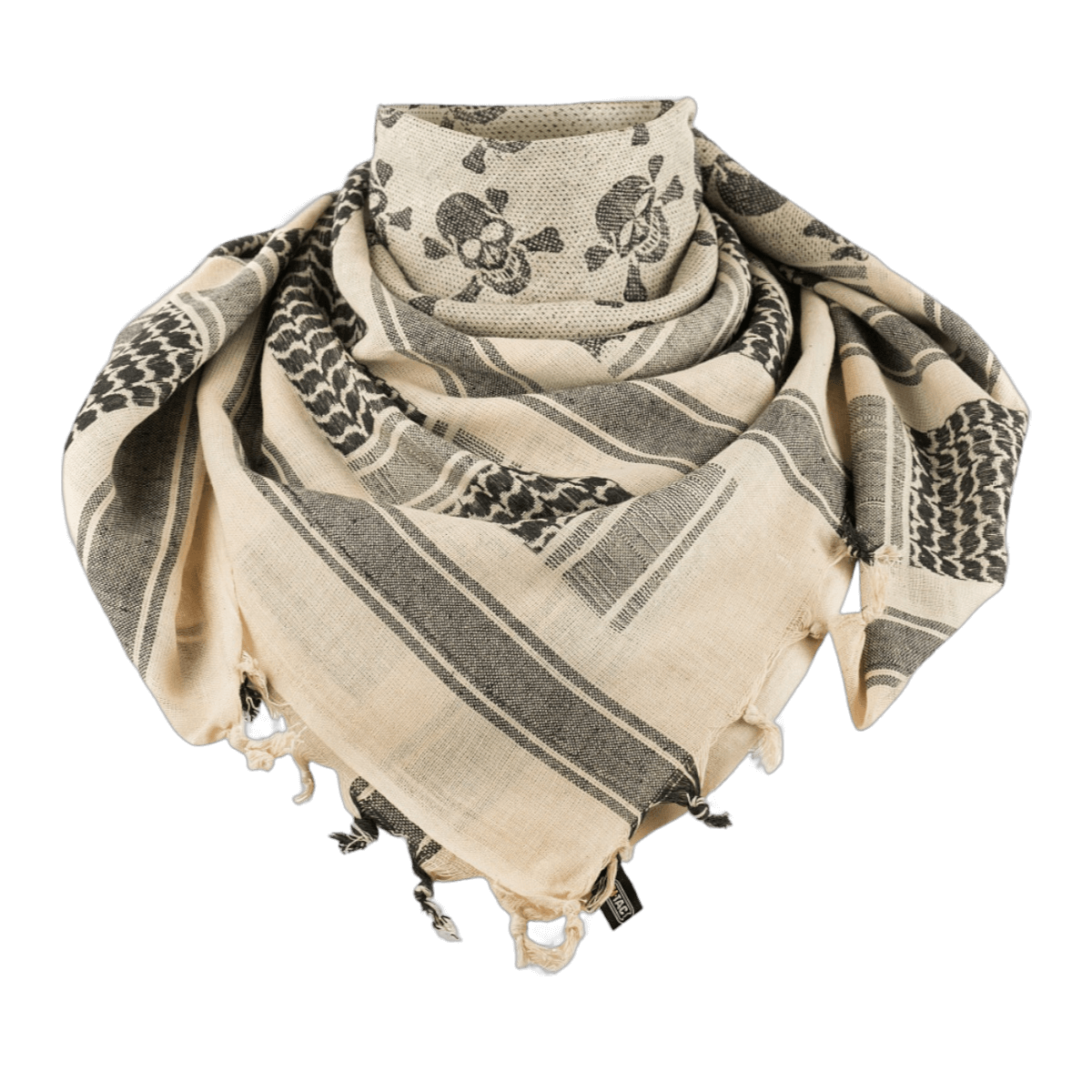 M-Tac Shemagh Tørklæde Pirate Skull. Taktisk bomuldstørklæde til beskyttelse mod sol, sand og vind, med unikt Pirate Skull-mønster.