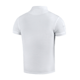 M-Tac Tactical Polo Shirt 65/35 for politibetjente og sikkerhed, hvid med velcro-paneler til patches, set bagfra.