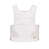 Anorak Niobium® Concealable III Stik & Skudsikker Vest i hvid, set bagfra med sikkerhedsdesign og velcro-lukninger.